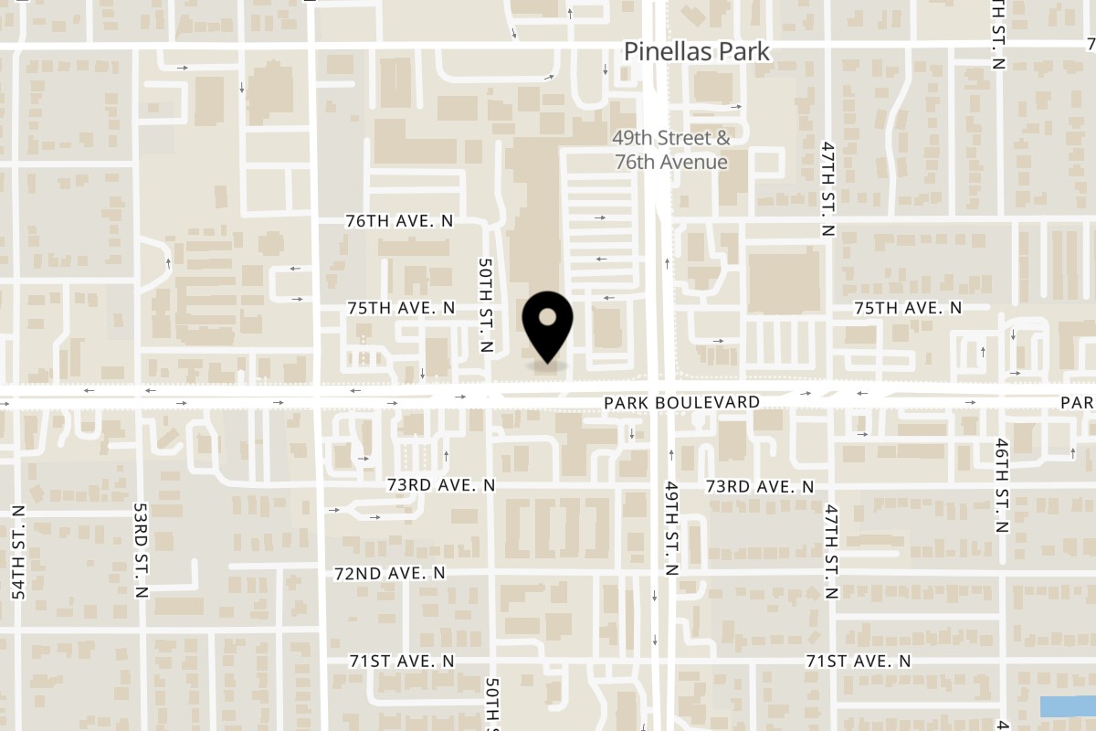 Map showing the location of FIVE BUCKS DRINKERY PINELLAS PARK on 7402 49th Street N in Pinellas Park